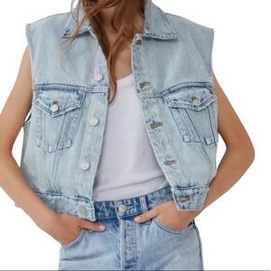 ZARA Denim Vintage Wash Jacket Vest
